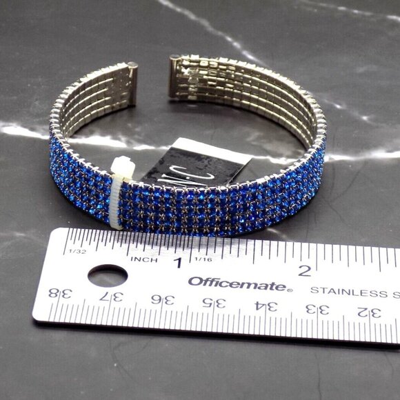 INC International Concepts Silver-Tone Blue Rhinestone Flexible Cuff Bracelet - Picture 4 of 7